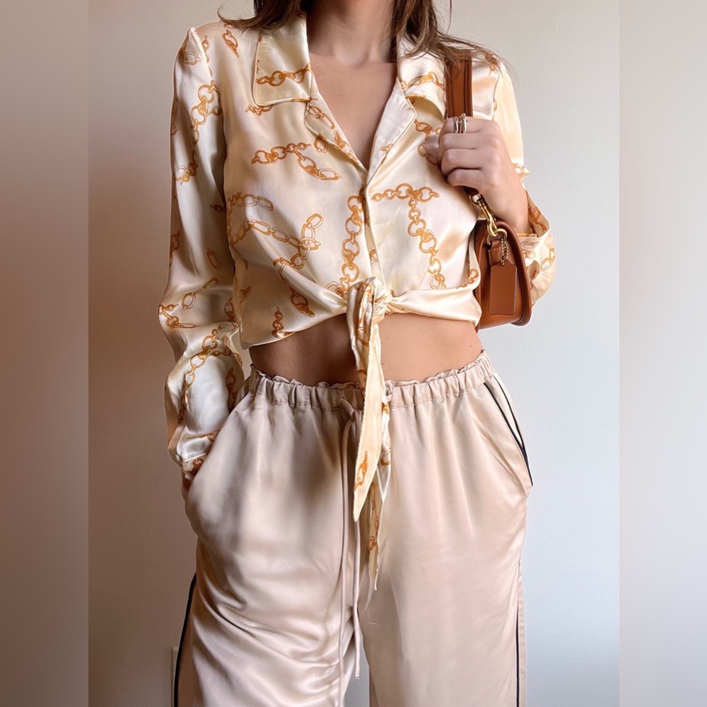 Aritzia Wilfred Tie-Front Silk Blouse (XXS)